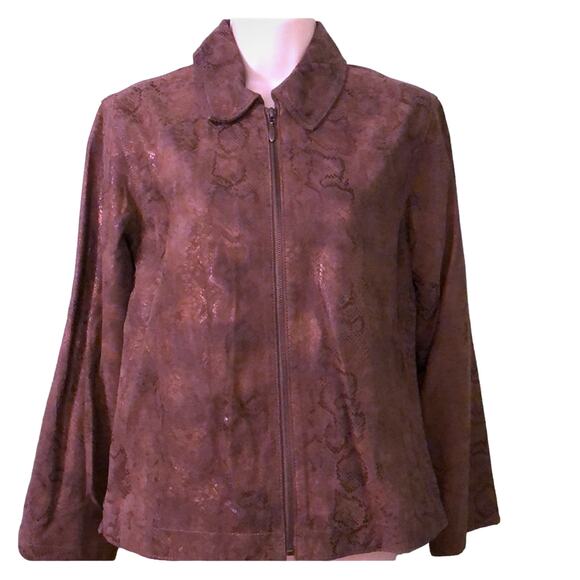 Chico’s 0 Brown Snakeskin Look Suede Jacket Woman Size 4 Zipper Front Lined - Picture 1 of 8